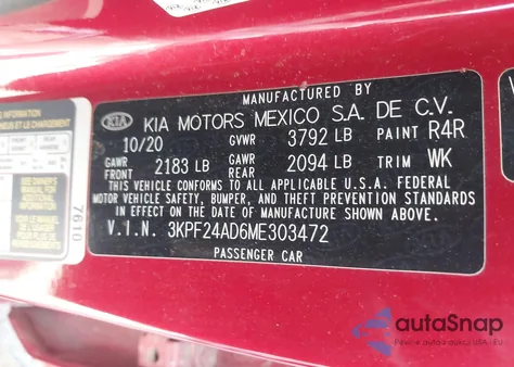 2021 Kia Forte Lxs from USA, damaged, VIN 3KPF24AD6ME303472